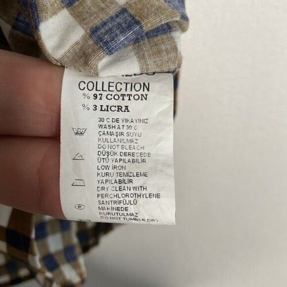 Ronaldo Long Sleeve Button Up Shirt Men Size X Large Beige/Navy Plaid Logo RND - Picture 3 of 12